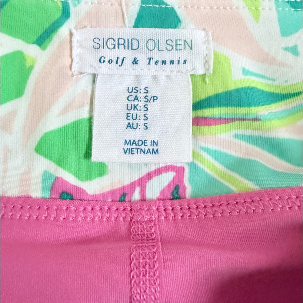 Sigrid Olsen Tropical Leaf Print Mini Skirt in Pink & Green-Size Small - Picture 2 of 3